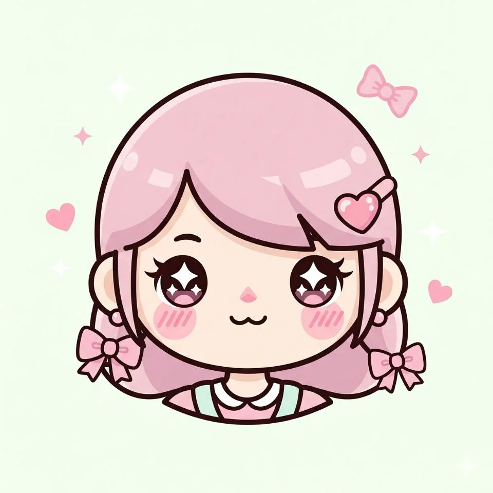 kawaii-style girl icon with baby pink cheeks and pastel accent