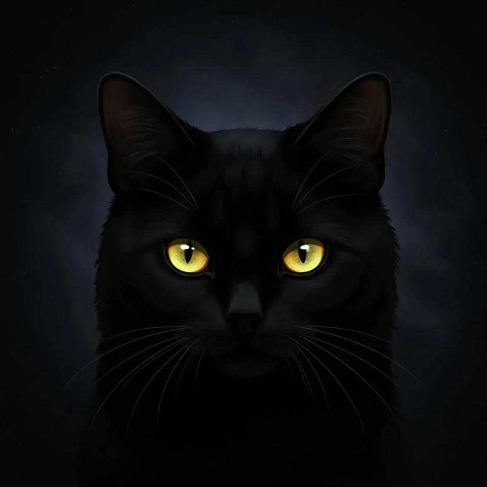 black-cat-pfp-aesthetic Aesthetic black cat PFP with glowing eyes in dark background