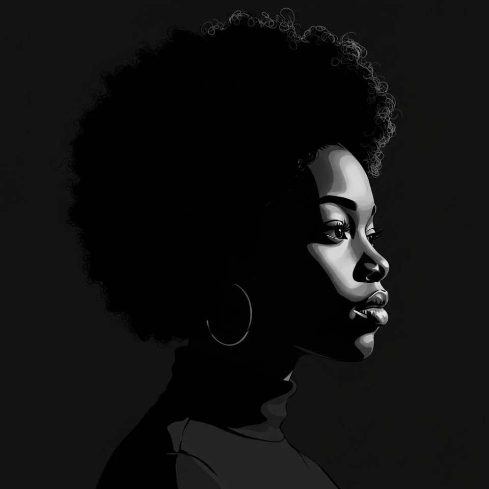 black-girl-pfp-aesthetic Black girl PFP with aesthetic monochrome portrait style