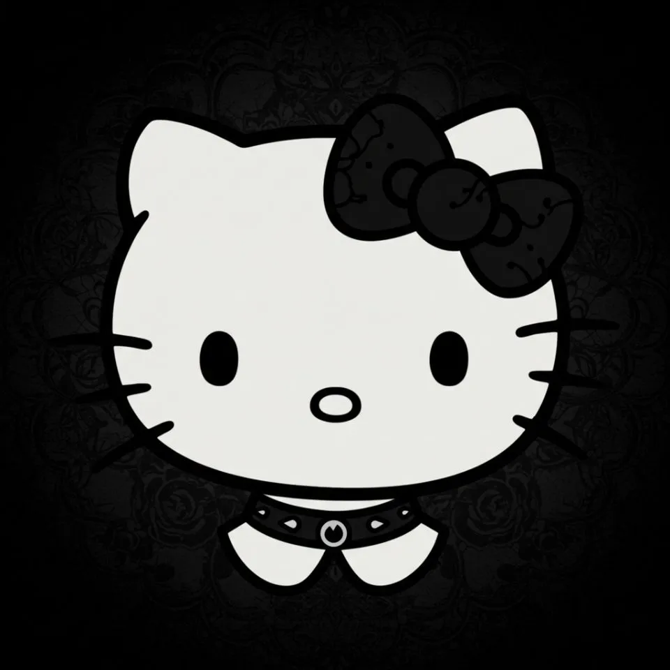 black-hello-kitty-pfp Black Hello Kitty PFP with gothic bow and dark accents