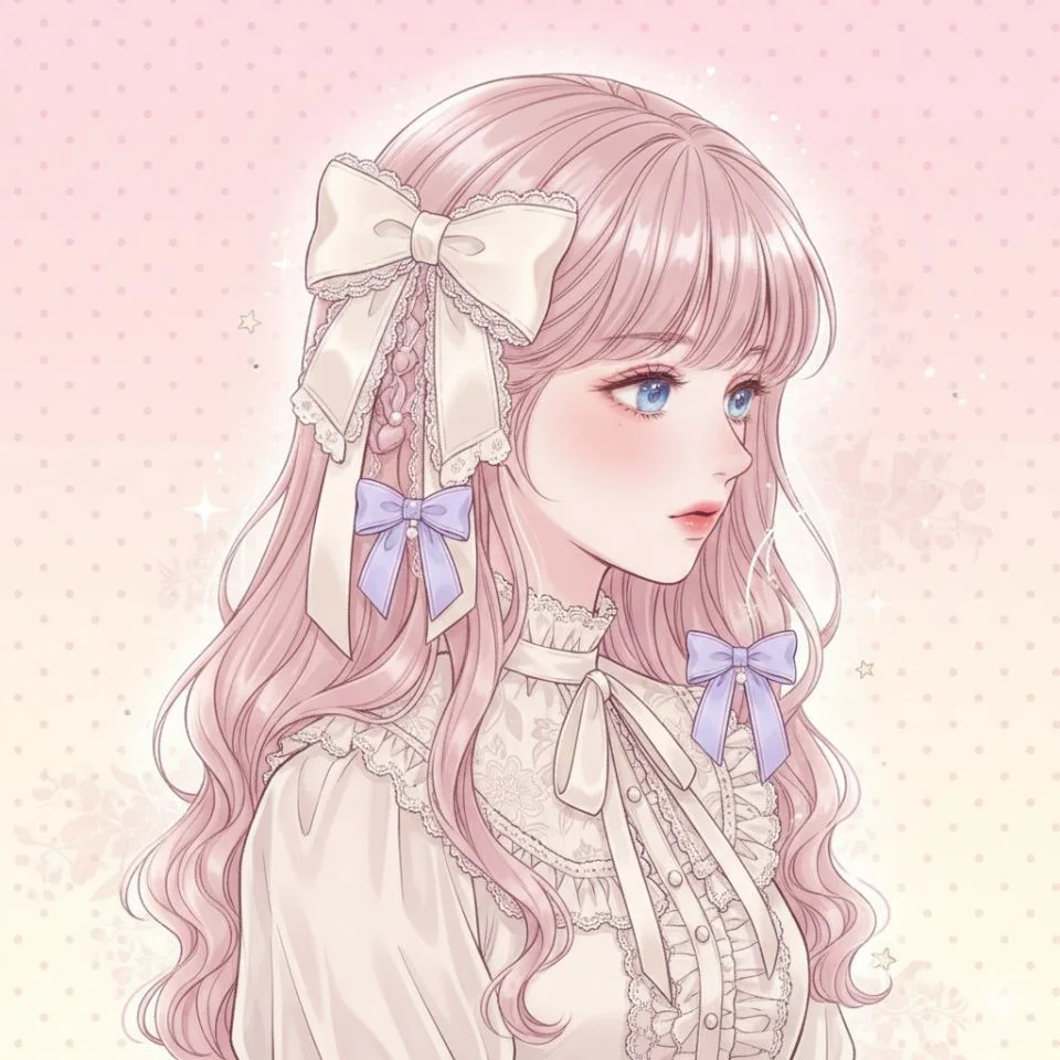 Aesthetic anime Coquette PFP with pink vintage palette