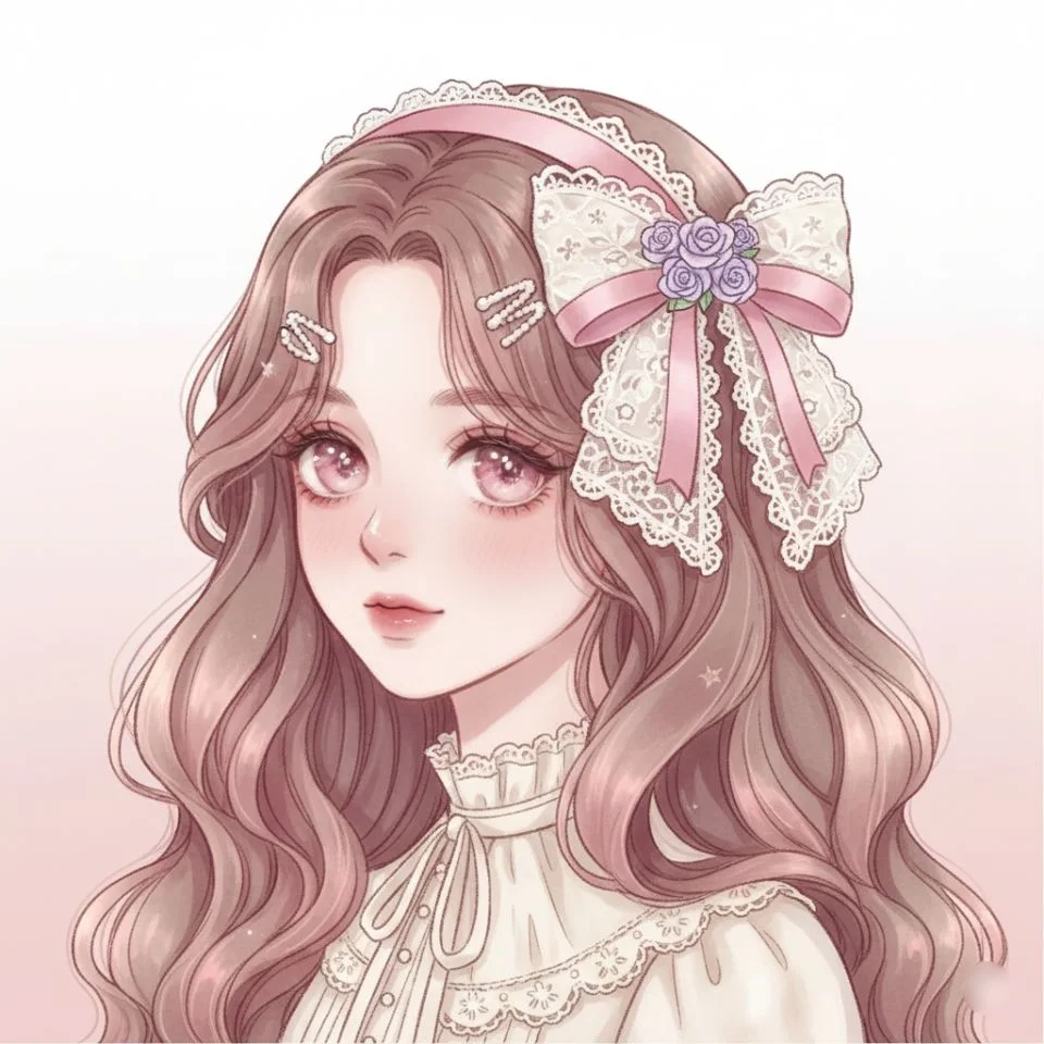 Cute anime Coquette PFP with lace headband