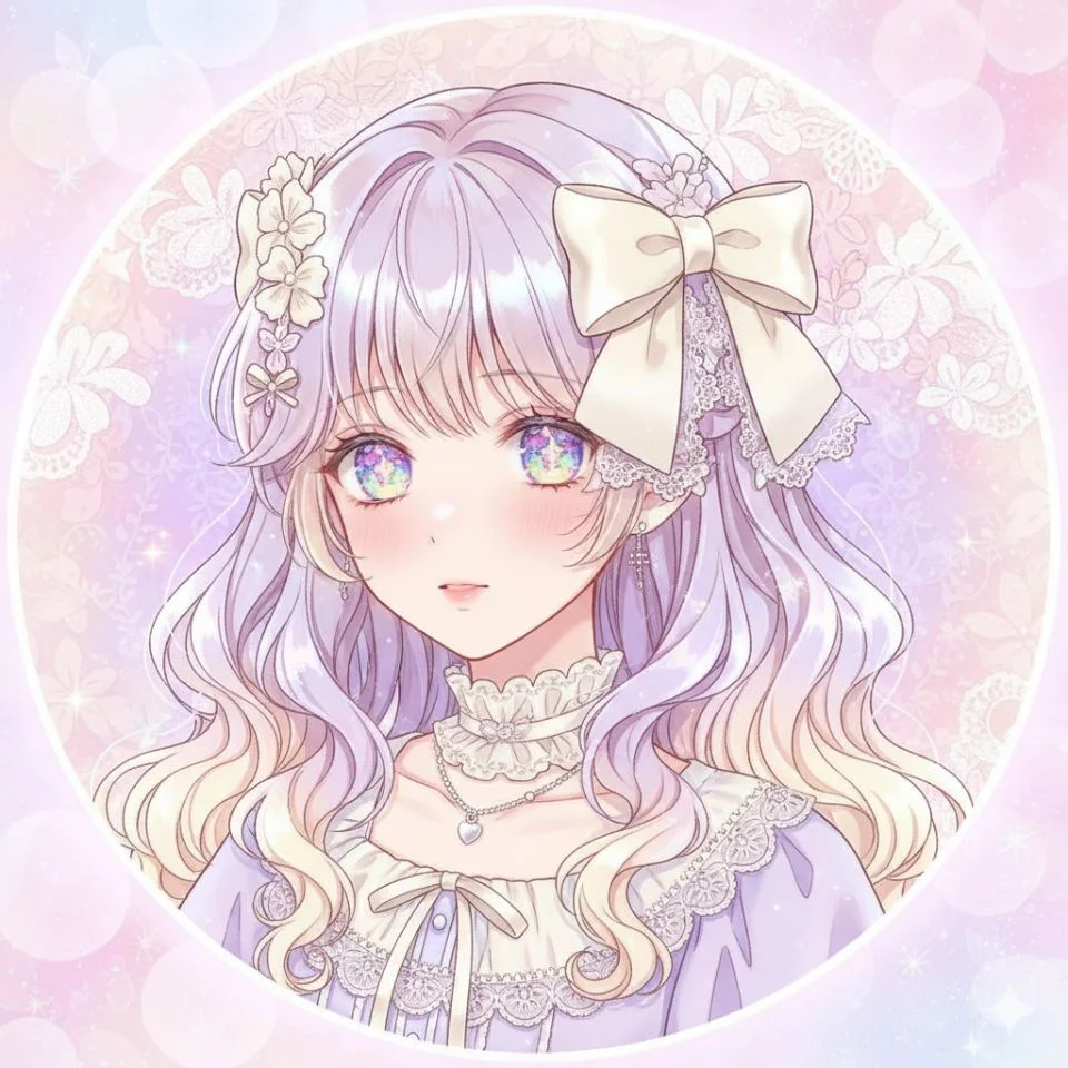 Dreamy anime Coquette PFP with sparkly pastel details