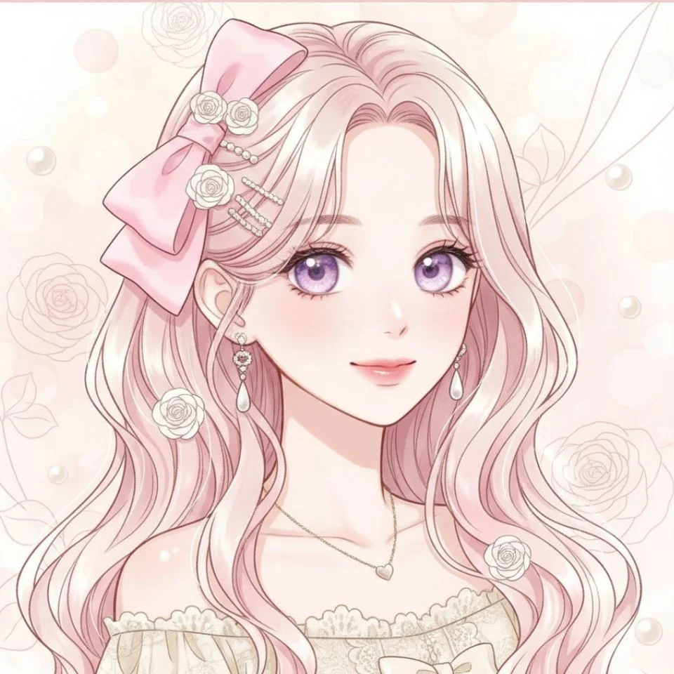 Anime Coquette PFP of pastel-haired girl with bow