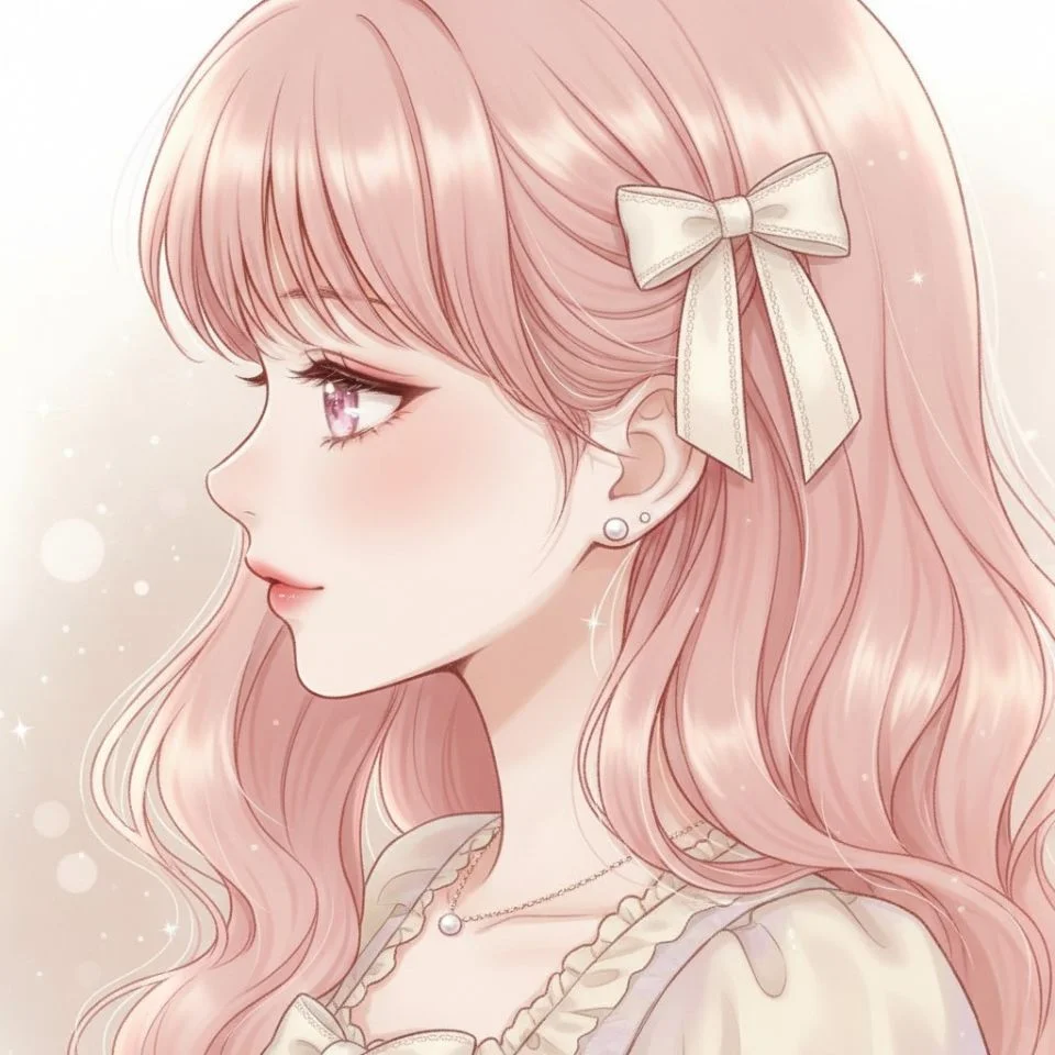 Soft anime Coquette PFP with light blush tones