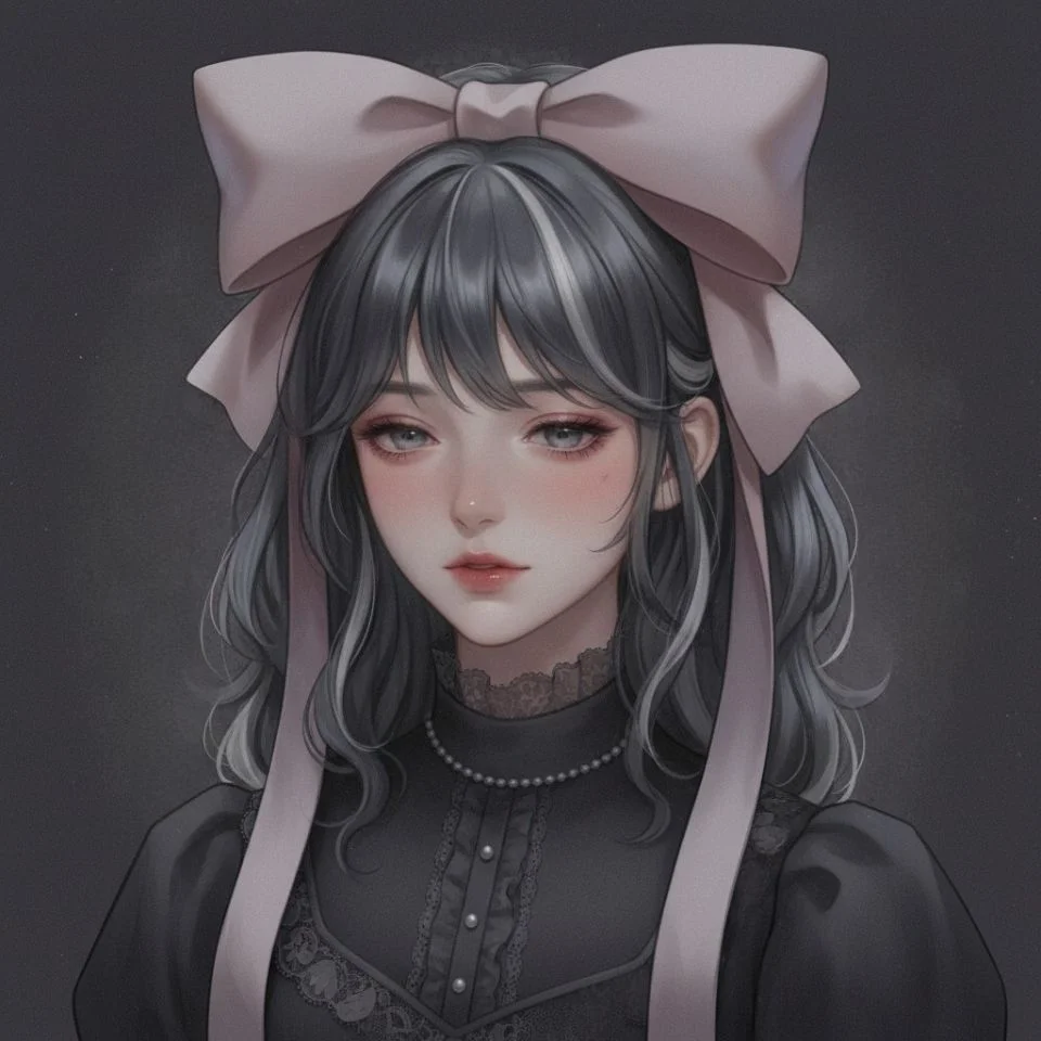 Gloomy Coquette PFP with muted pastel accents
