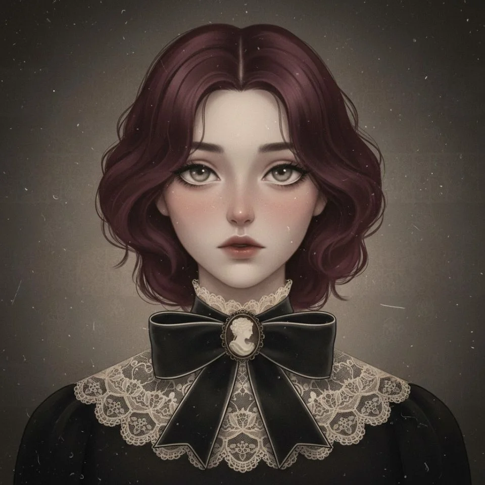 Gothic-inspired Coquette PFP with ribbon choker