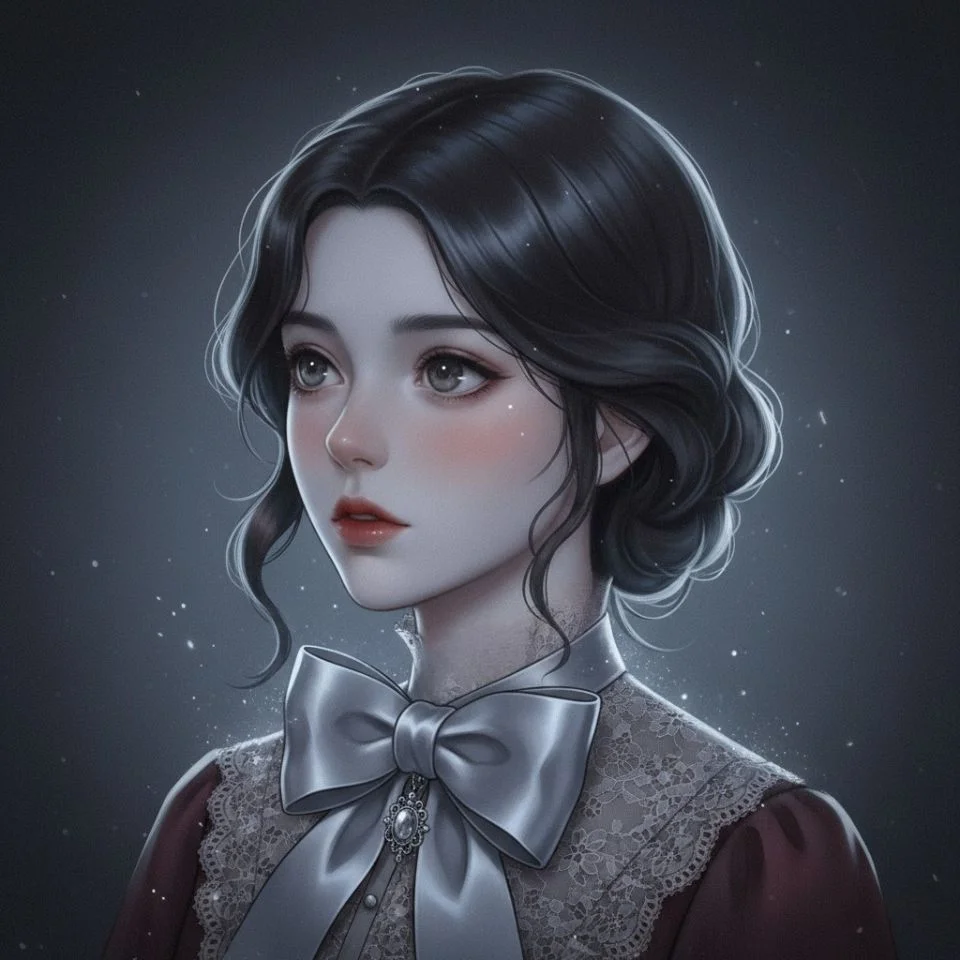 Moonlit dark Coquette PFP with silver bow