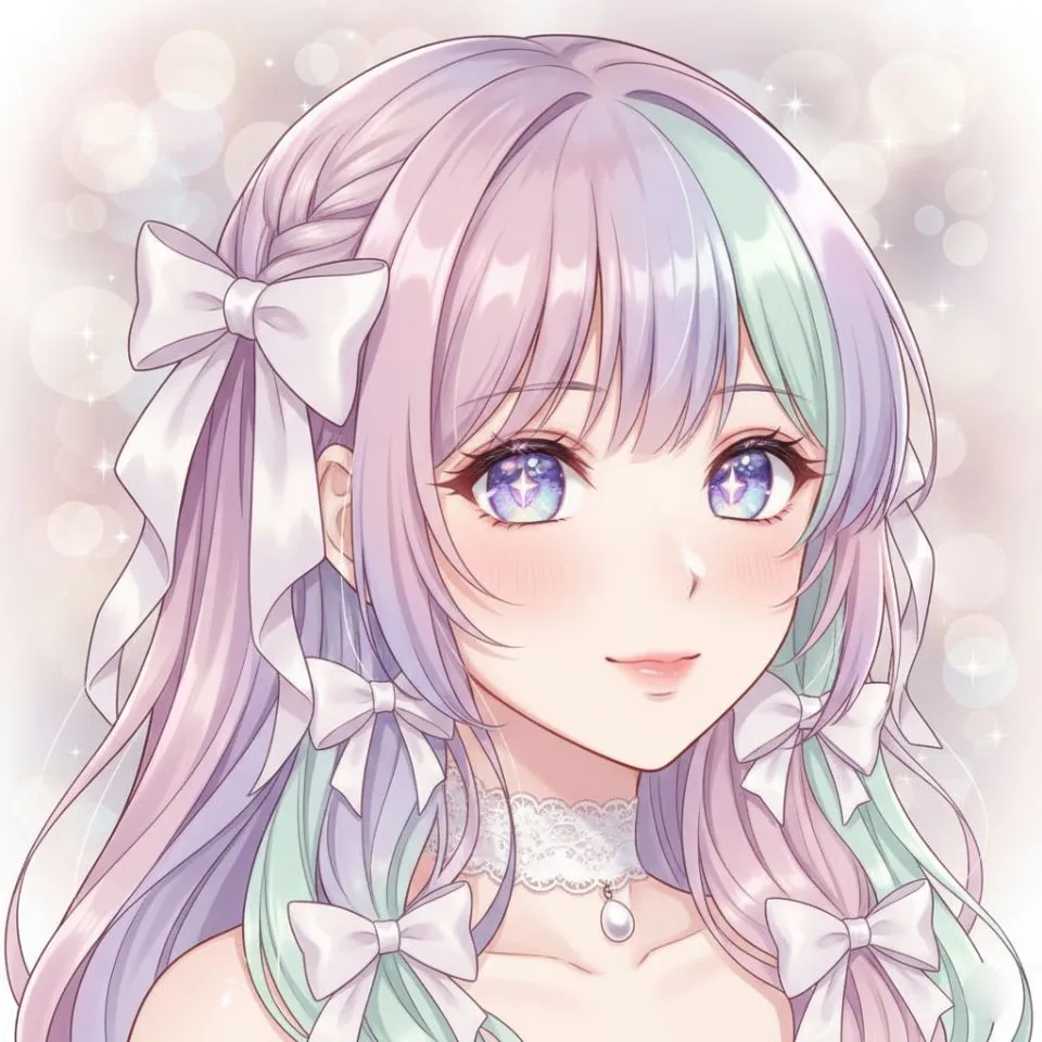 Anime Coquette PFP character with big eyes and pastel hair