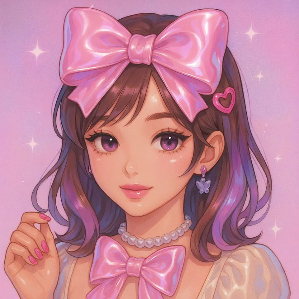 Y2K Coquette PFP with glossy textures and retro accessories