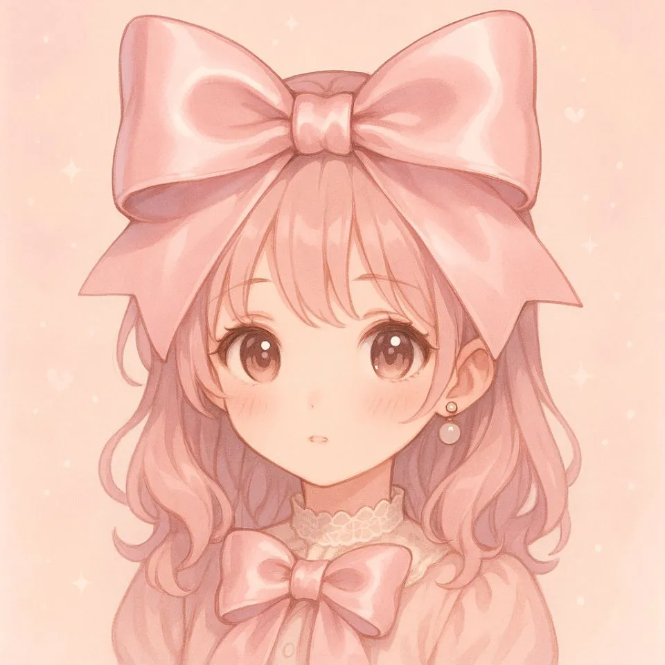 Pink pastel Coquette PFP with oversized ribbon accessory