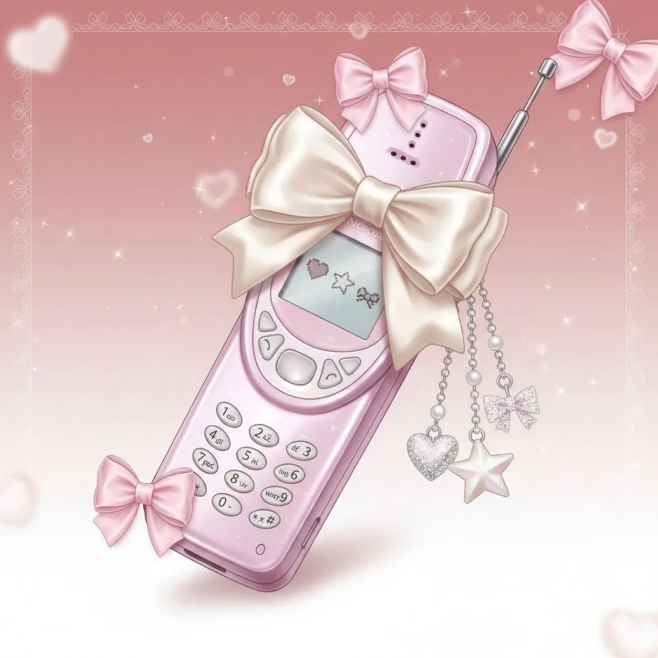 Retro flip phone Coquette PFP with bow accents