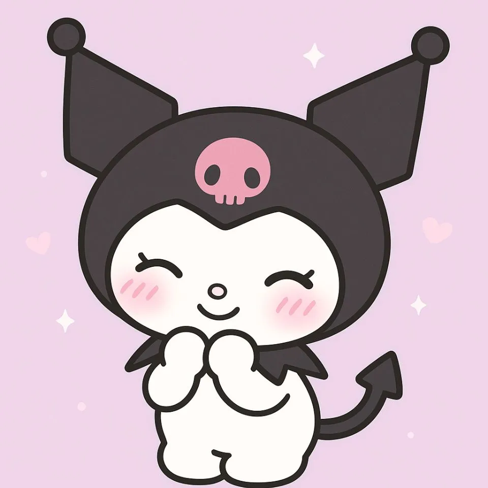 Kuromi blushing with kawaii cartoon cheeks