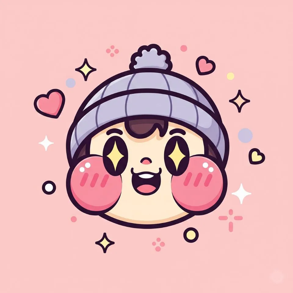 adorable cartoon character with pink cheeks and pastel background