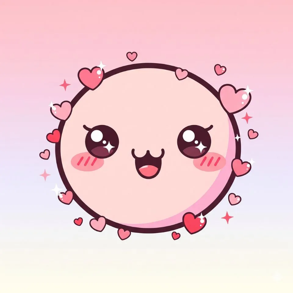 kawaii-style pink icon with heart shapes and smiling face