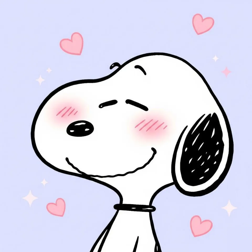Snoopy blushing with cute cartoon cheeks