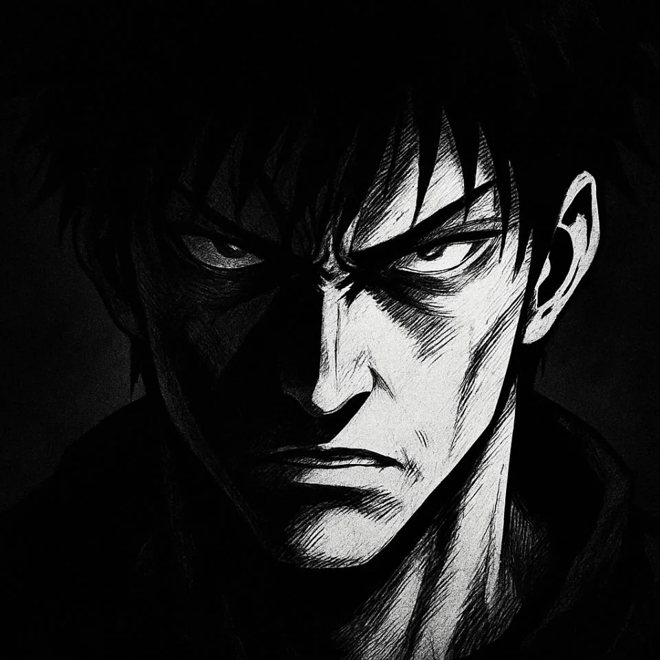 Intense dark Toji PFP close-up with strong contrast