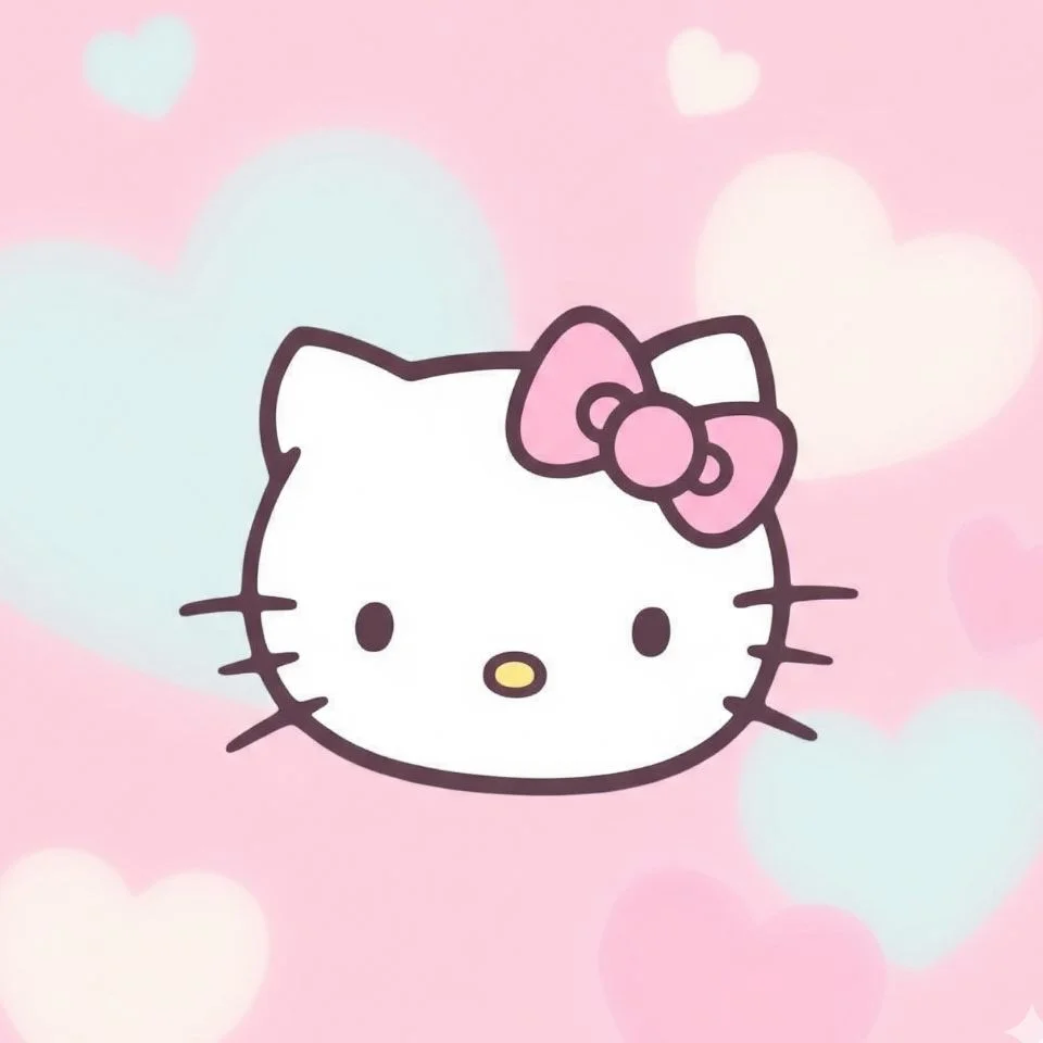 Hello Kitty pink avatar with bow and soft pastel heart background