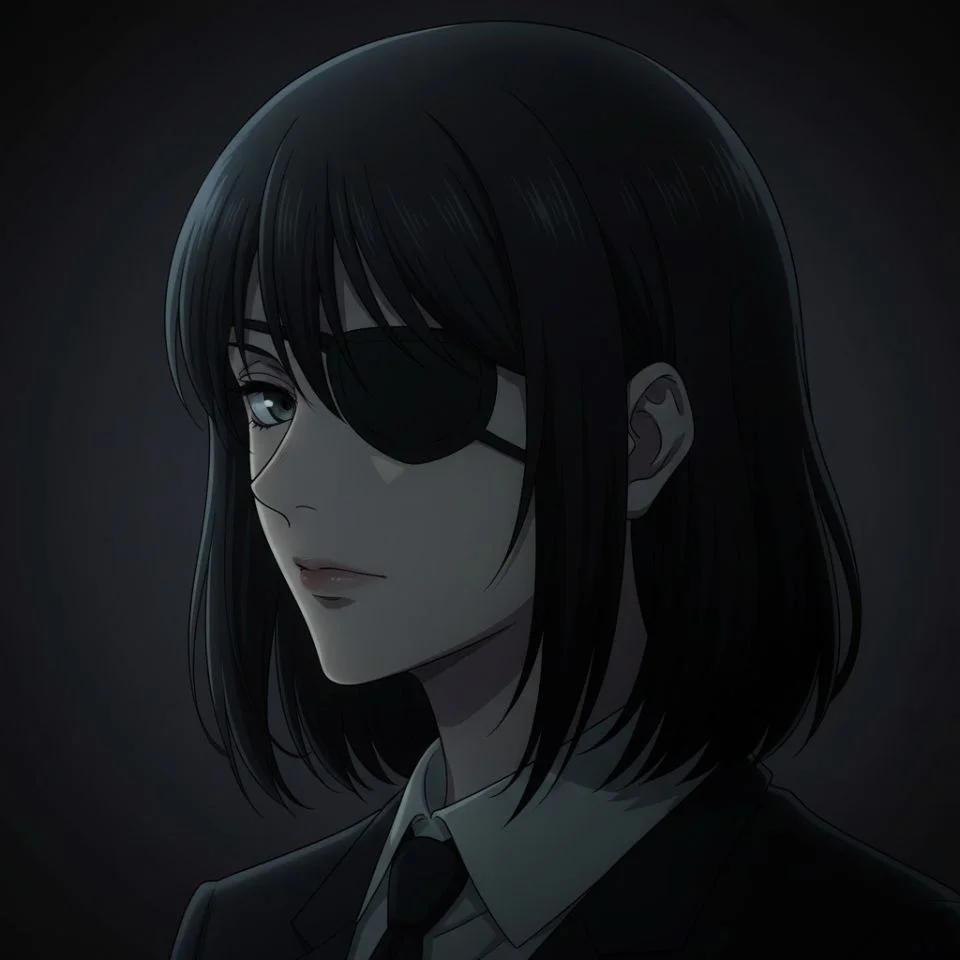 Dark anime-style Himeno PFP with low lighting