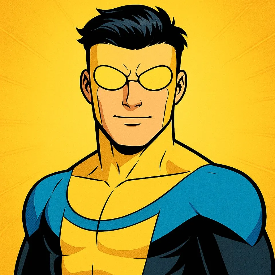 comic portrait of Invincible with glowing yellow background