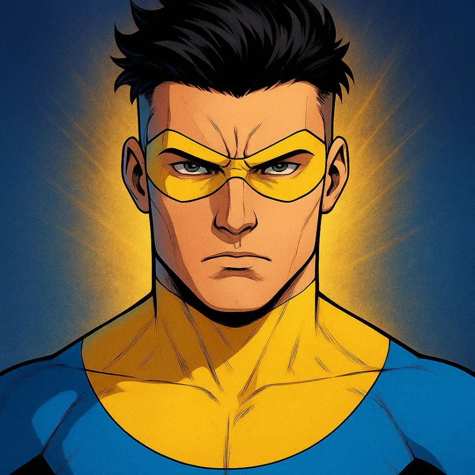 Invincible looking serious with glowing background