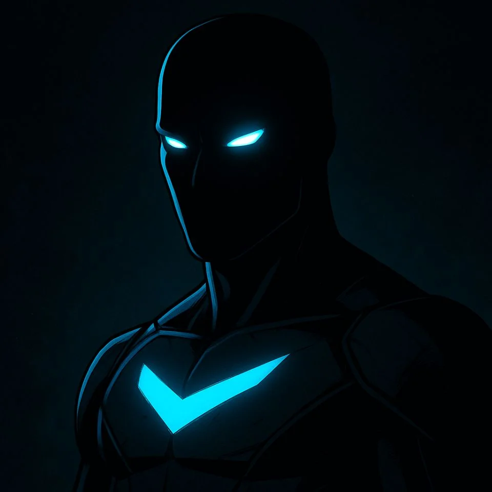 dark variant of Invincible with shadowed face and glowing eyes