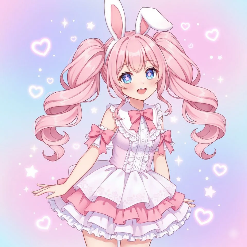 kawaii anime girl with bunny ears and pink outfit