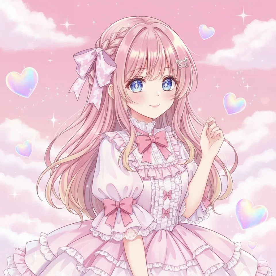 kawaii pastel pink aesthetic with dreamy girl portrait