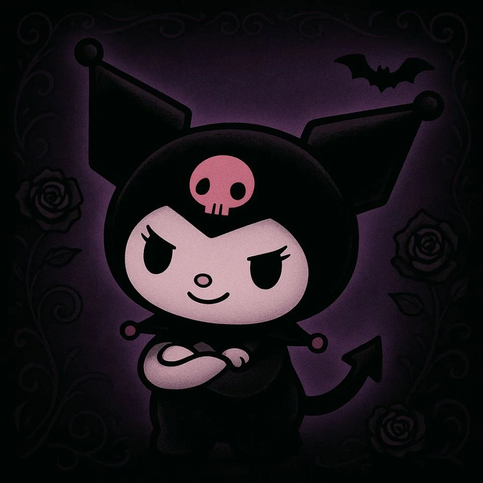 aesthetic kuromi with dark purple gothic background