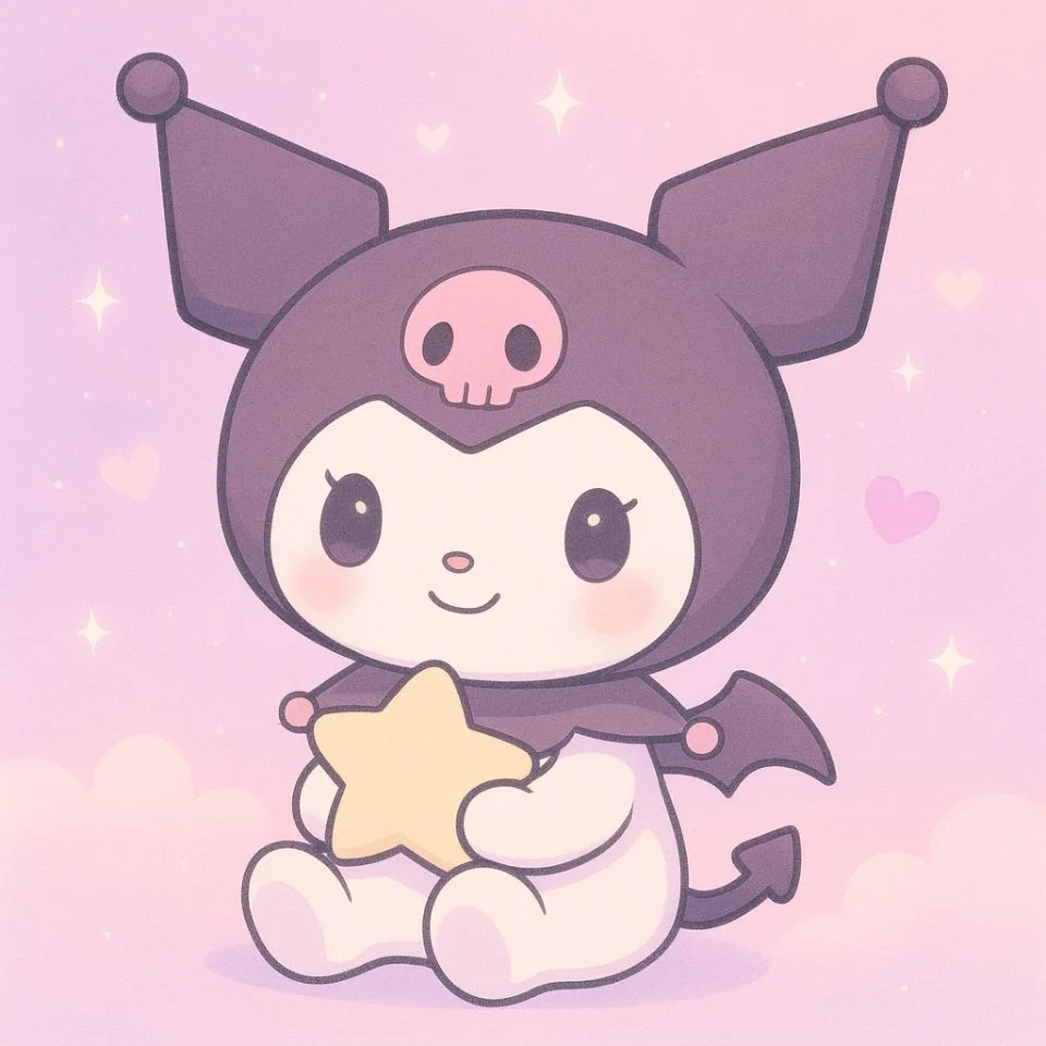 aesthetic kuromi in pastel pink and purple background