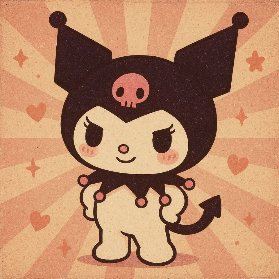 retro aesthetic kuromi profile picture with grain effect