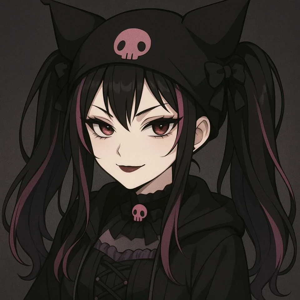 dark kuromi anime girl with gothic background