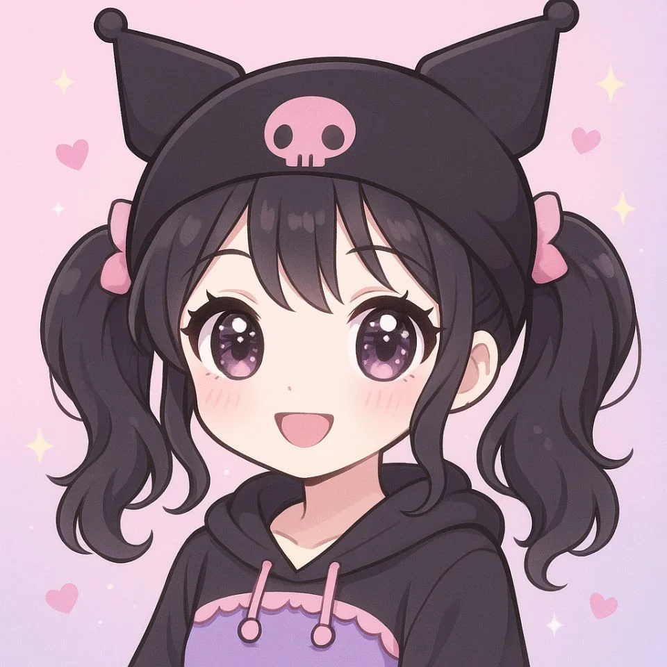 kawaii kuromi anime girl with big sparkling eyes