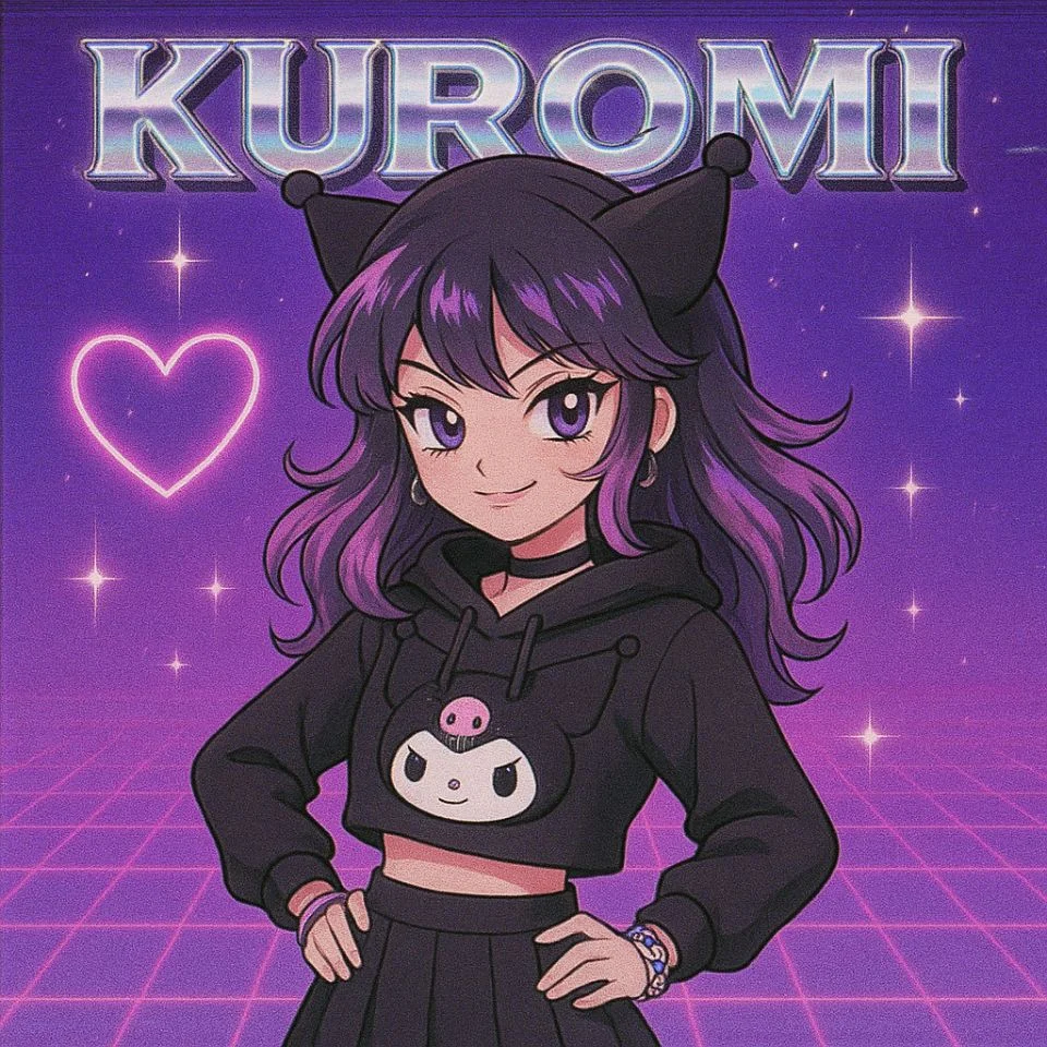 retro kuromi anime girl with grainy y2k filter