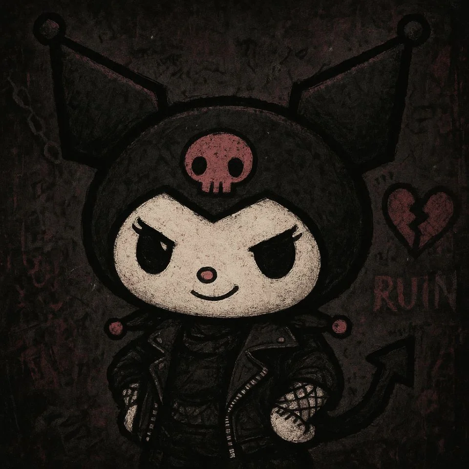 dark kuromi grunge profile picture with rough textures