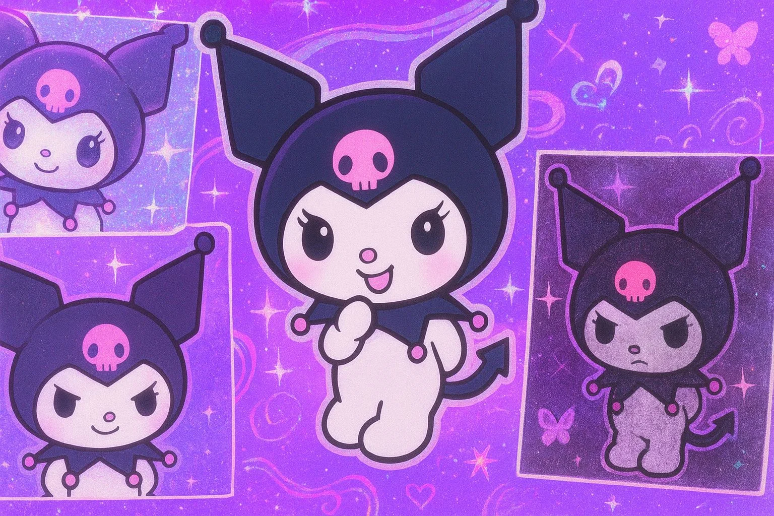 aesthetic kuromi profile picture collage in purple, cute, anime and y2k styles