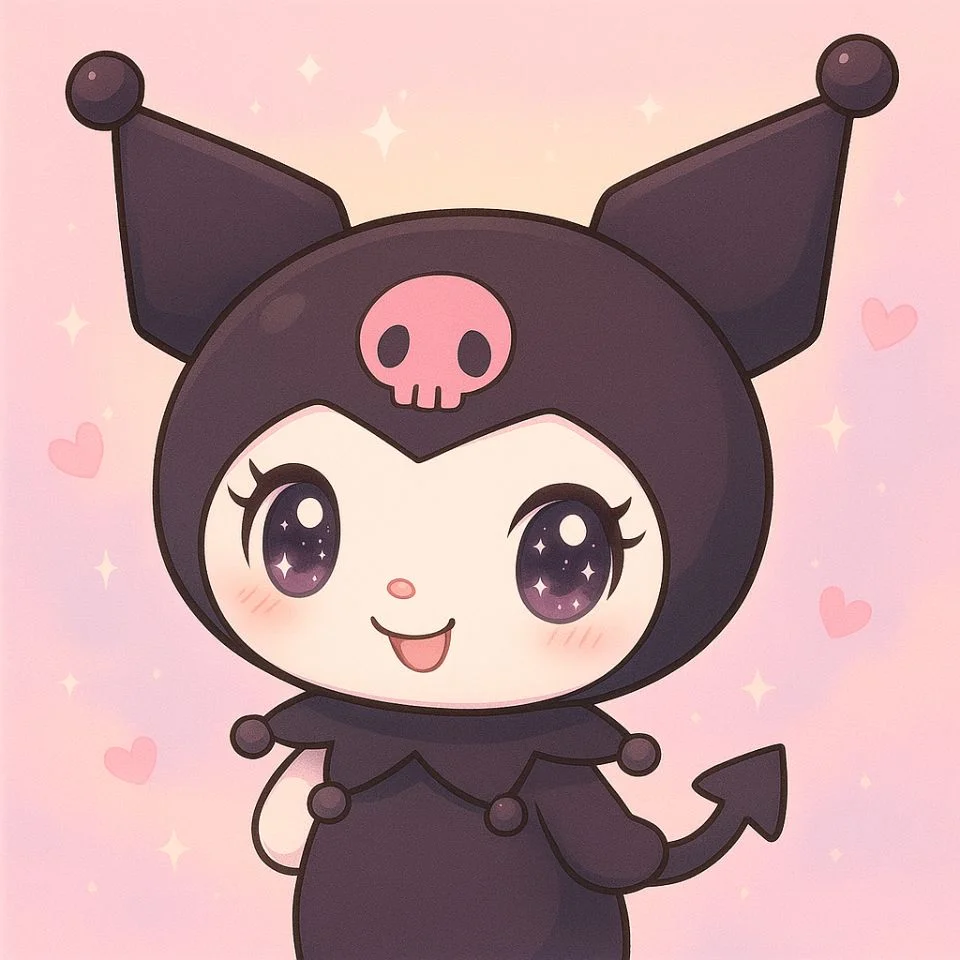 chibi kuromi with small details and soft tones