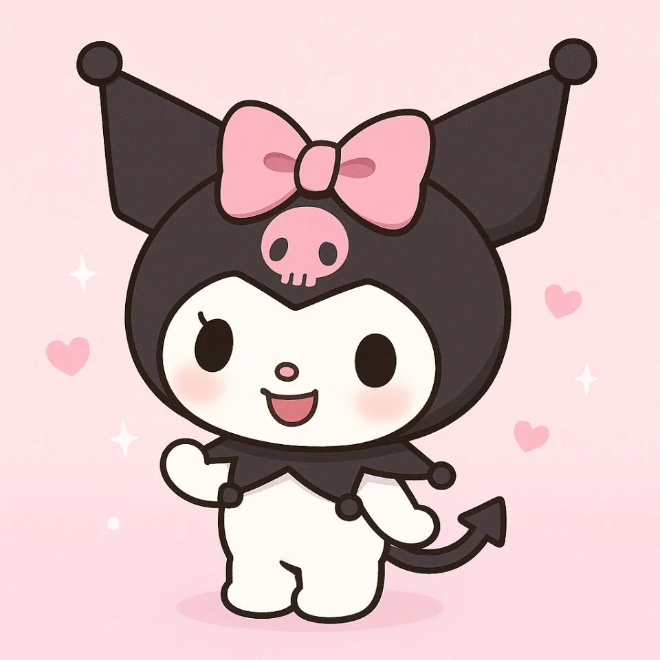 cute kuromi profile picture with pink bow and smile