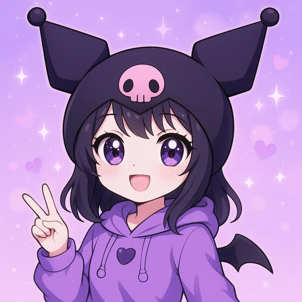 anime kuromi in purple outfit with cute expression