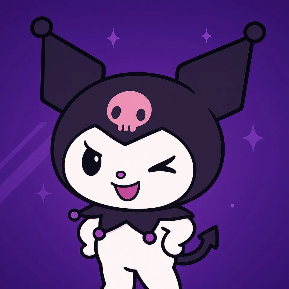 kuromi purple pfp with bold violet background and playful expression