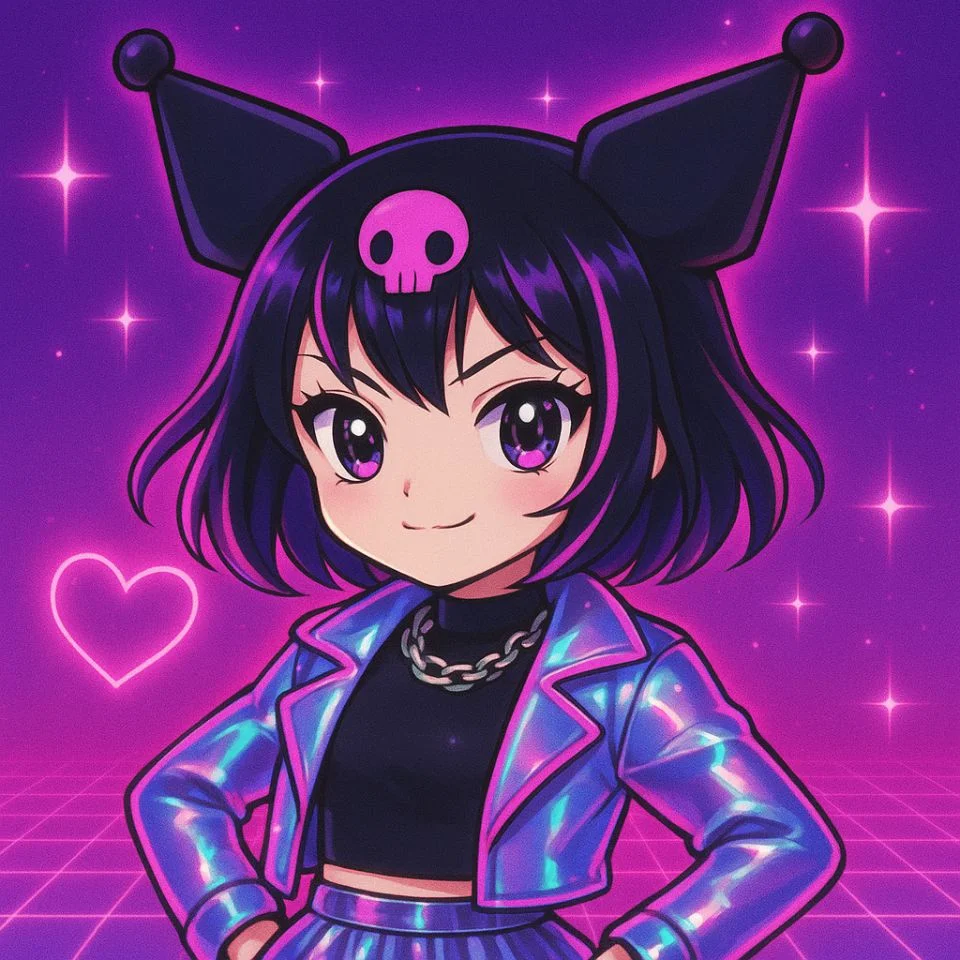 anime kuromi with y2k style glowing background
