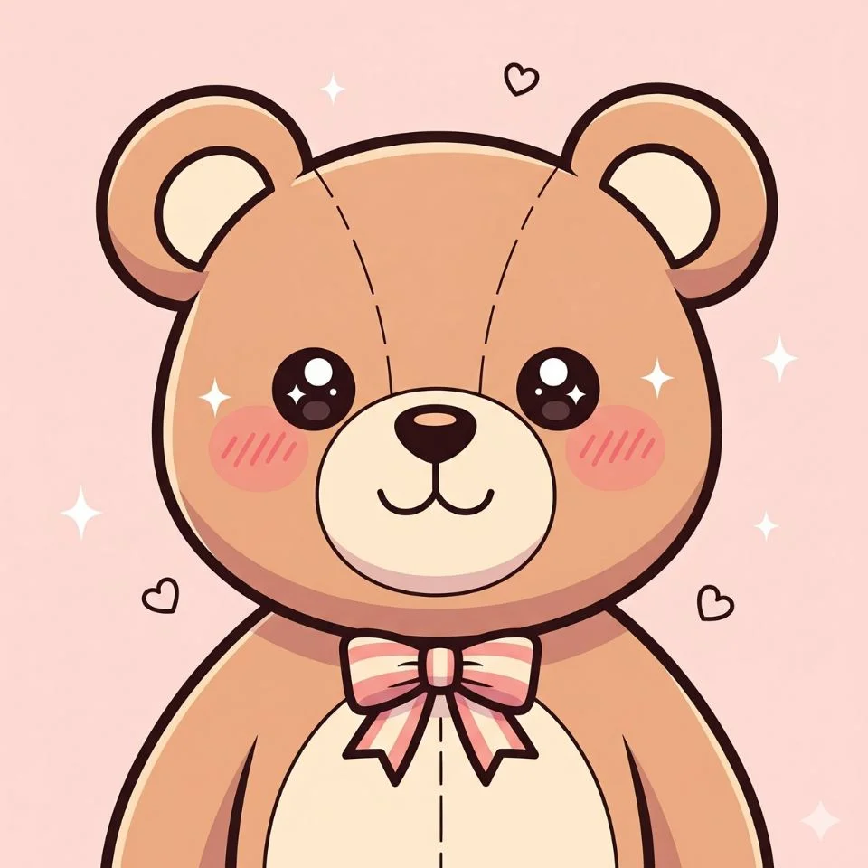 cartoon teddy bear illustration on light pink background