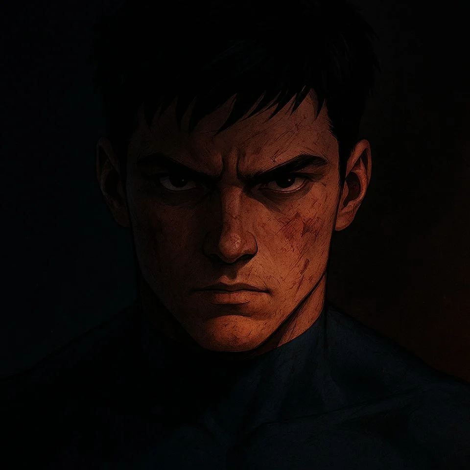 Mark Grayson looking intense with shadows across his face