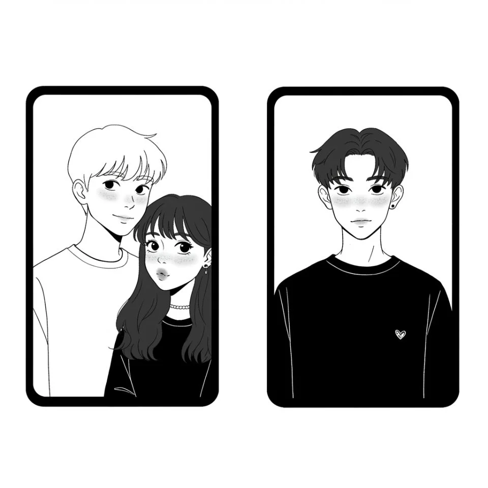 matching-black-and-white-couple-pfps Cute matching black couple PFP with aesthetic outline art