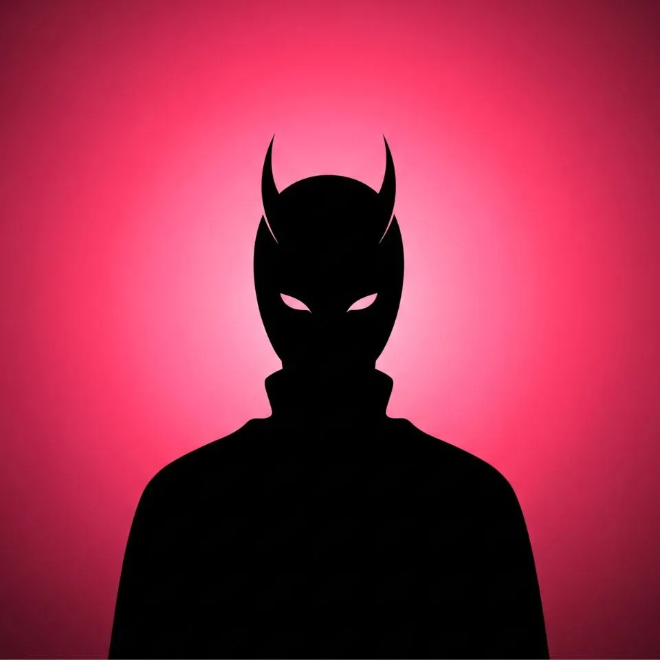 moody pink silhouette figure with subtle horn-like detail