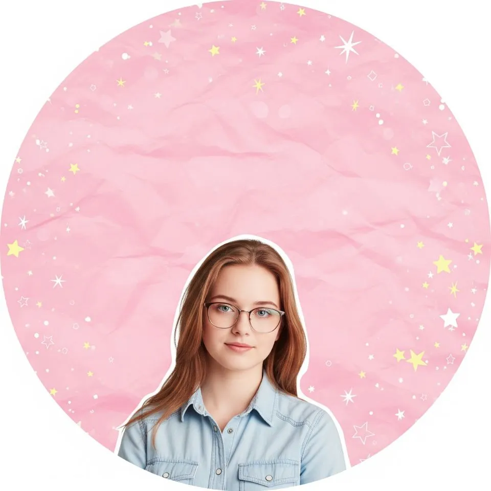 pastel pink circular icon with tiny star motifs and soft texture