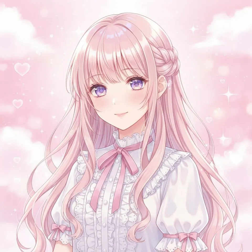 aesthetic anime girl with dreamy pink background