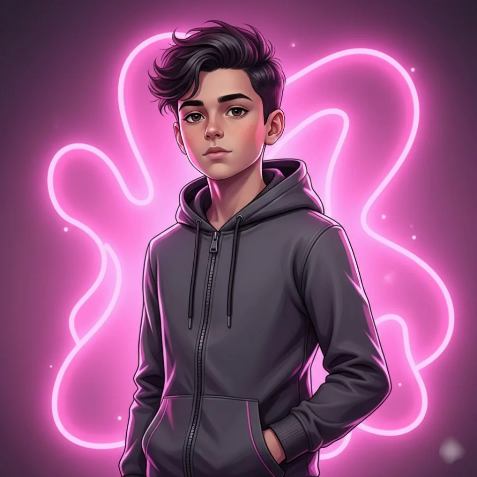 aesthetic edit of boy with neon pink background lighting
