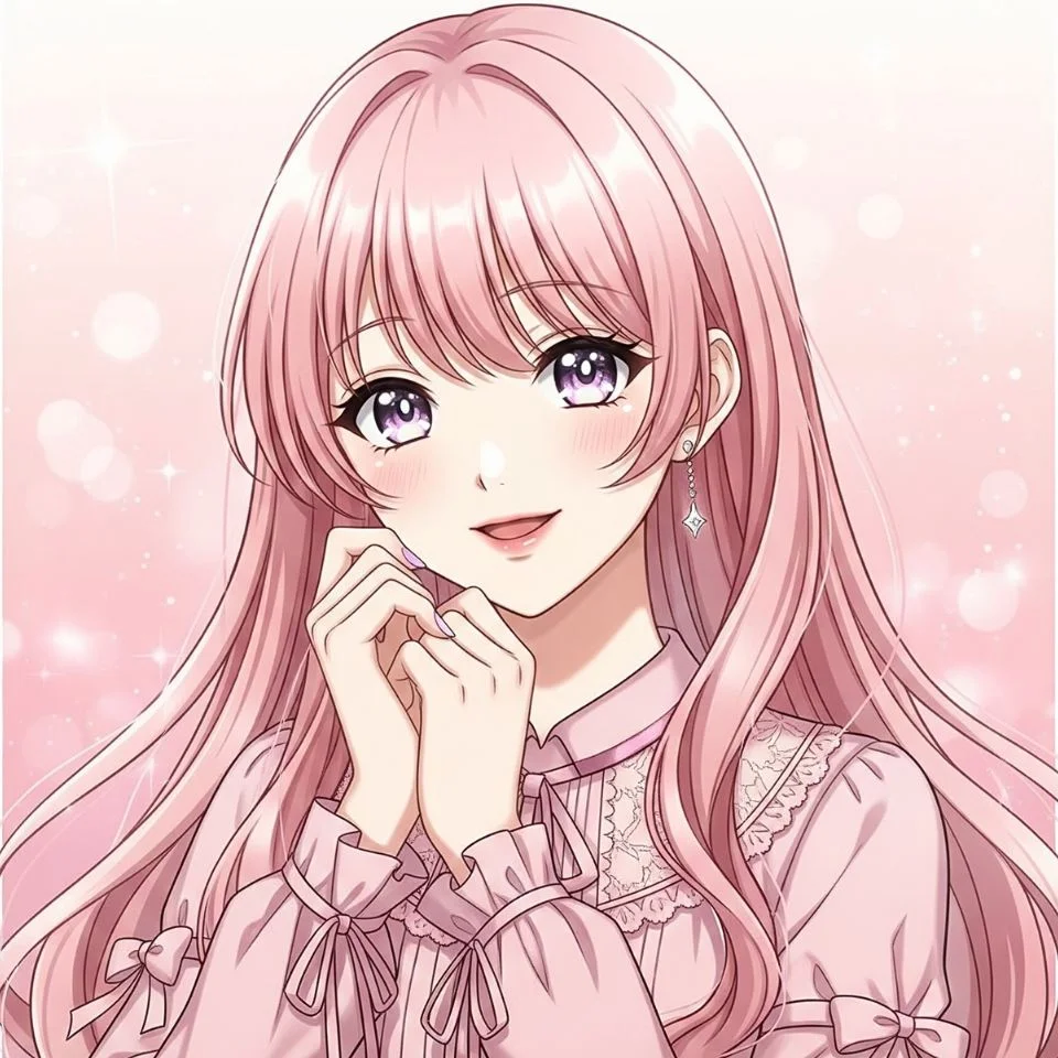 anime girl with flowing pink hair and gentle smile