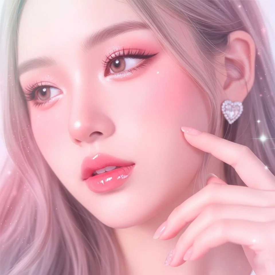 close-up portrait of girl with soft pink makeup and dreamy lighting
